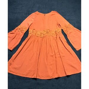 Easel Orange Lace Detail Bell Sleeve A Line Dress Women's Size M